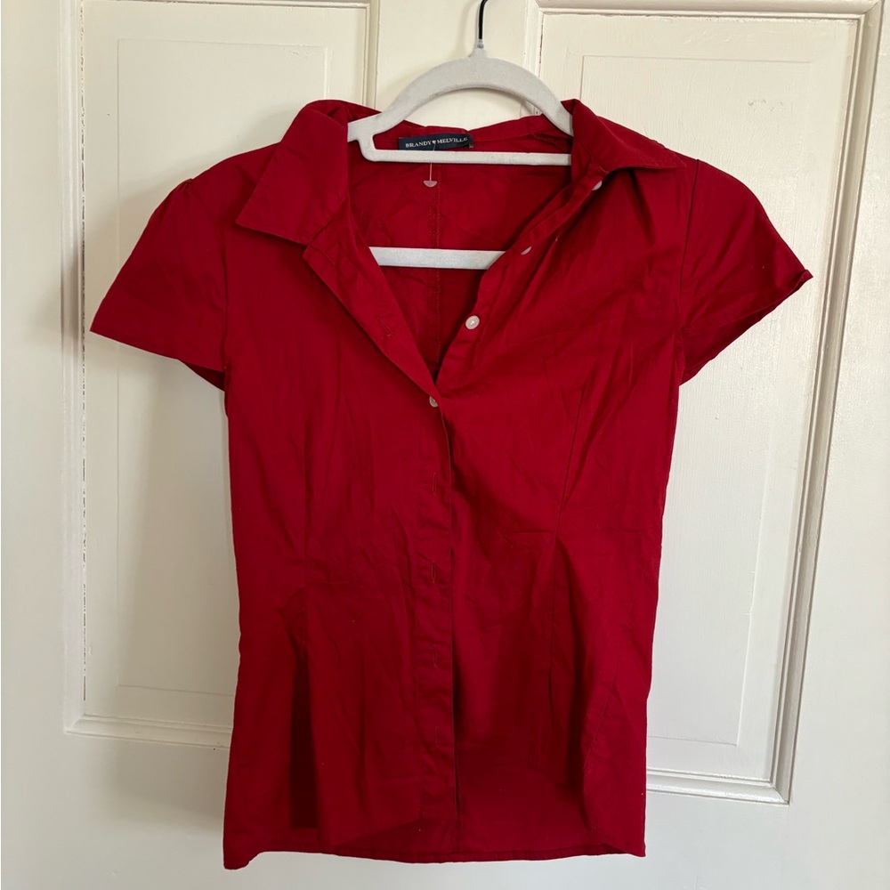 Brandy Melville Women's Red Button-Up Shirt
